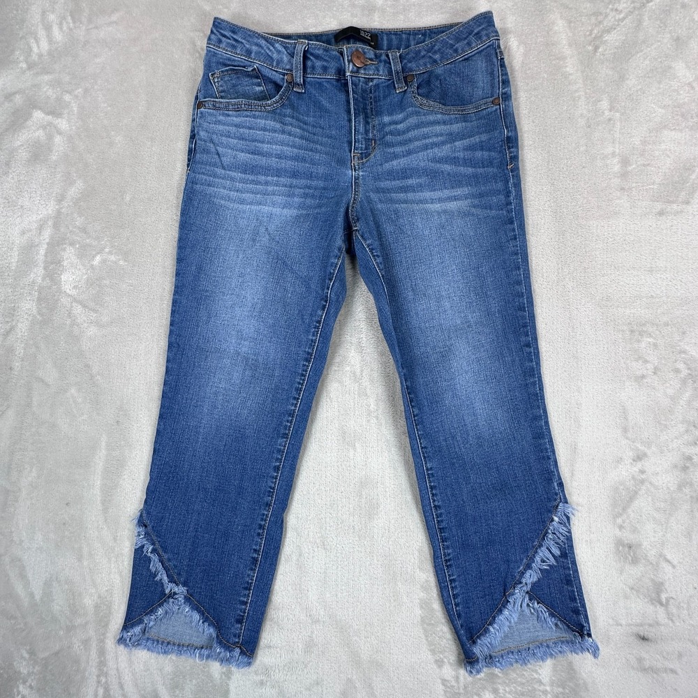 1822 Denim Jeans Womens 8 Blue Cotton Frayed Hem Medium Wash Whiskers Detail
